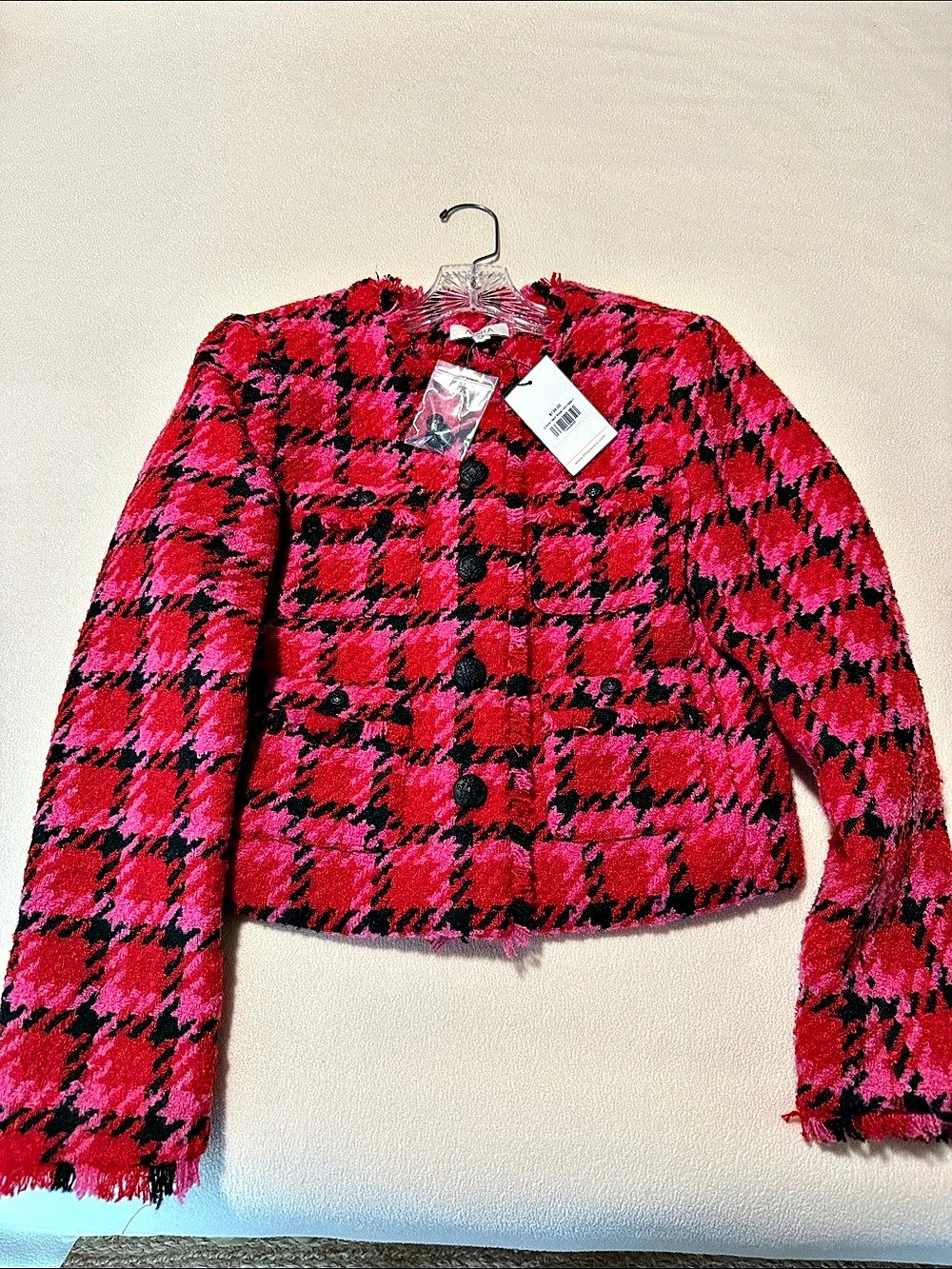 Avara Maryl Blazer Houndstooth Cropped Jacket in Pink & Black Size XS NWT